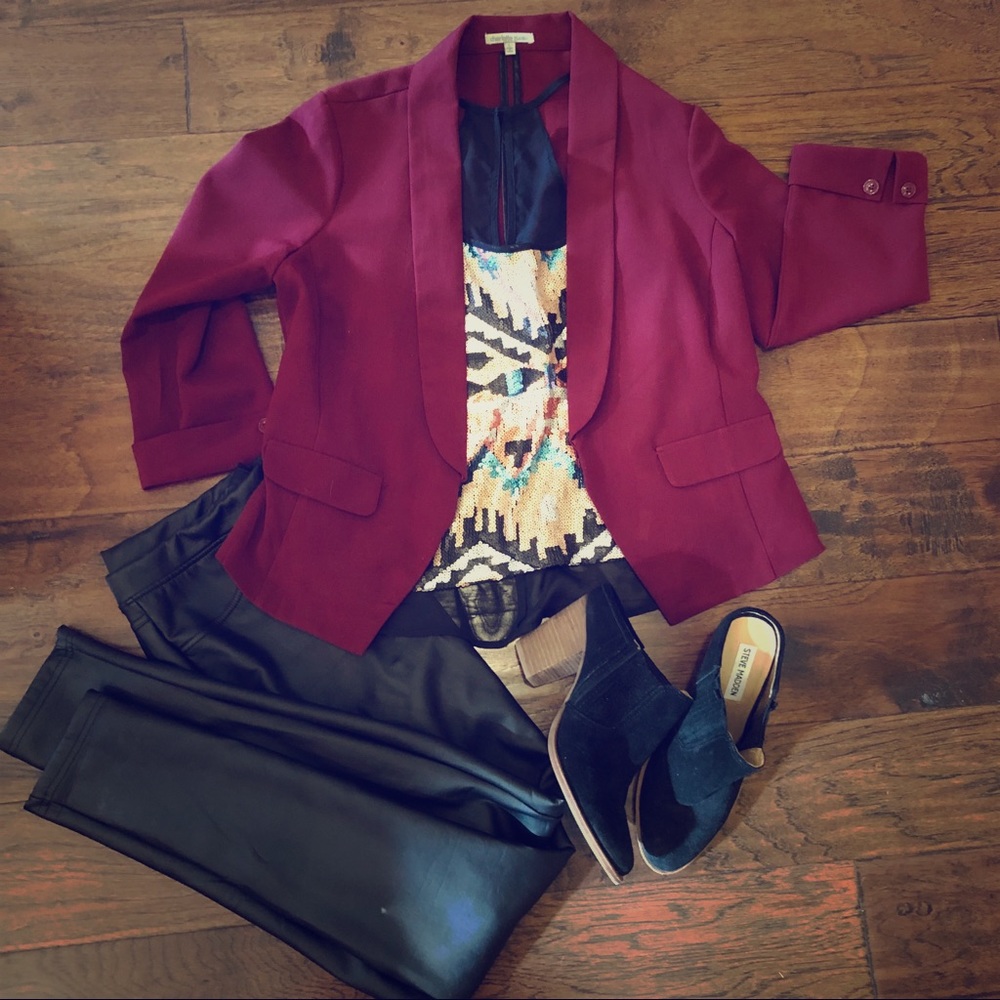 L Charlotte Russe Wine Blazer
